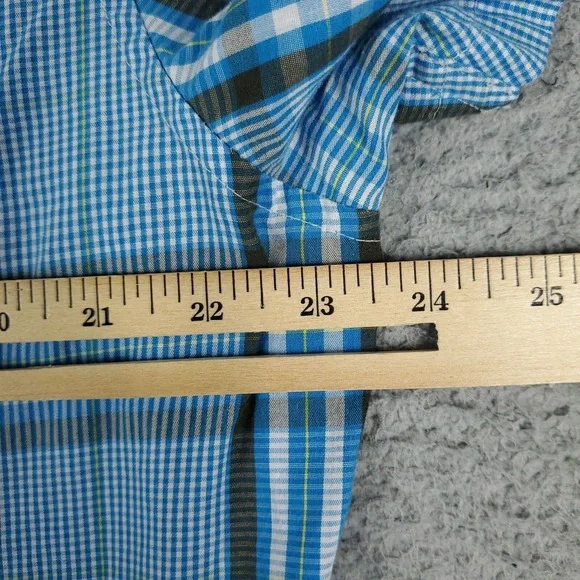 Penguin Shirt Mens XL Blue Plaid Slim Fit Casual Button Up Short Sleeve - Picture 6 of 7